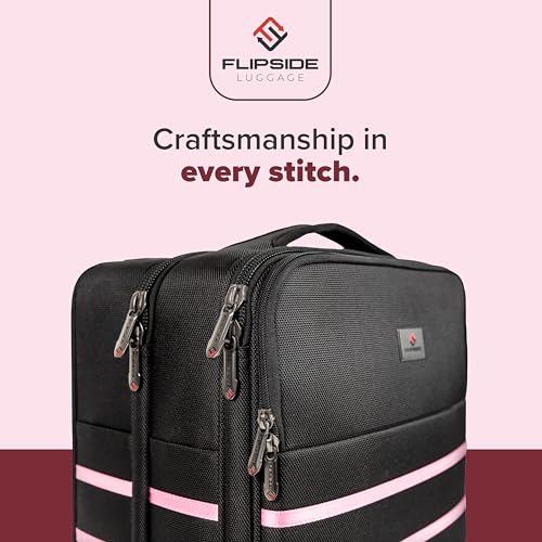 FlipSide Carry On Luggage 22"x14"x9" with Movable Partition for Clean & Dirty Clothes - Utility Pocket, AirTag Compartment with 360 Degree Spinner Wheels - Ideal for Frequent Travelers - Pink Stripes