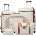 Merax 5 Piece Luggage Set, Hard Shell Expandable Suitcases with Double Spinner Wheels and TSA Lock, 20"+24"+28"(Brown+White)