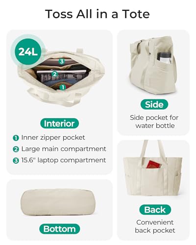 BAGSMART Tote Bag for Women, Tote Bag with Zipper Work Tote with Compartments Nurse Shoulder Hanbag for Travel, Gym