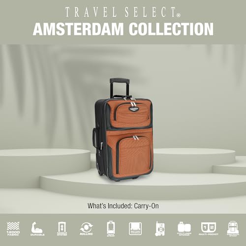Travel Select Amsterdam Softside Expandable Luggage with Rolling Wheels, Gray, 21-Inch Carry-on