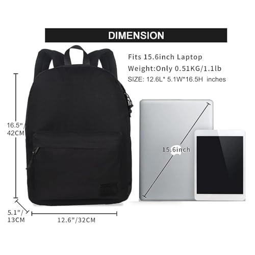 SUPACOOL Casual Laptop Backpack for Men and Women, Work backpack, Black Backpacks, College School Backpack for Boys and Girls, Lightweight Travel Back Pack(Black)