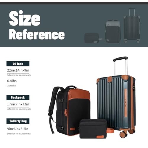WireHot 22x14x9 Airline Approved Vintage Style Carry On Luggage with Backpack Sets, ABS+PC Hardshell Small 20 inch Retro Suitcase with Protective Cover & Tag (Teal Blue, 20in/BP/TB)