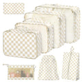 8 Set Packing Cubes for Suitcases,Packing Cube with Shoe, Cosmetics, Clothing, and Accessories Bags Packing Cubes for Travel Luggage Organizer Women Men(Khaki Checkered)