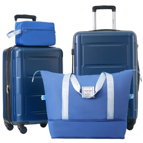 Merax Luggage Sets 4 Piece Suitcase Set, Expandable Hardside 20 IN & 24 IN Suitcase Set with Duffel Bag, Lightweight Travel Luggage with Spinner Wheels and TSA Lock(Dark Blue)