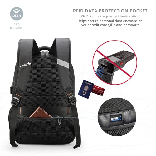 Swissdigital Design Travel Laptop Backpack, College Laptops Backpack with USB Charging Port for Men and Women Fits 16 Inch Notebook, Black | SD1670-01