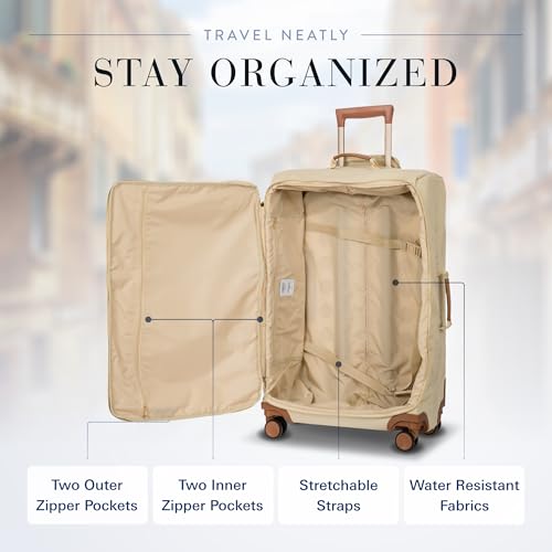 Bric's X-Bag Large Spinner with Frame, Water-Resistant 360° Wheeled Checked Luggage with Ergonomic Handle and Organized Interior – 27 Inch, Sahara