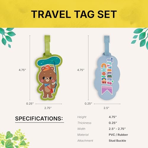 Traveler's Choice Kids JoJo the Bear's Travel Adventure, 2-Piece Luggage Tag Set for Suitcases