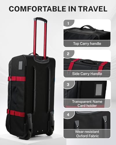 Gonex Rolling Duffle Bag with Wheels, Water-repellent 90L Nylon Large Wheeled Travel Duffel Luggage with TSA Lock & Telescopic Handle 30 inch, Black & Red
