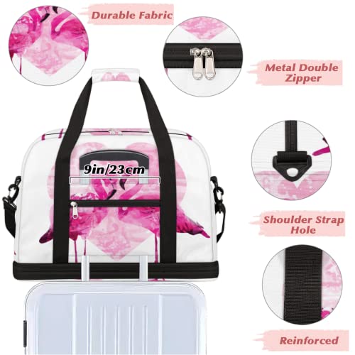 Couple Flamingo Foldable Travel Duffel Bag Tote Carry On Luggage Sports Gym Bag With Shoe Compartment For Woman Man Overnight Weekend Yoga Workout Training Handbag