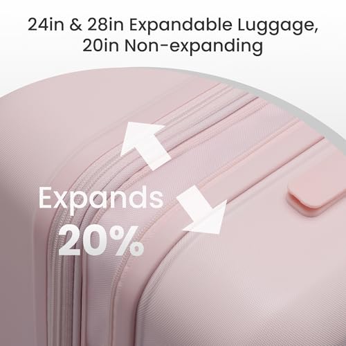 SHOWKOO Upgrade Luggage Sets 3pcs 100% PC Durable Expandable Luggage Suitcase with TSA Lock Double Wheels Pink