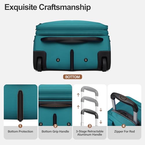 TIAWOLT Personal Item 16-Inch Underseat Carry on Luggage With Wheels Lightweight Wheeled Underseater under seat bags for airplanes Upright 2 Wheel,Boy and Girl,Teal Green