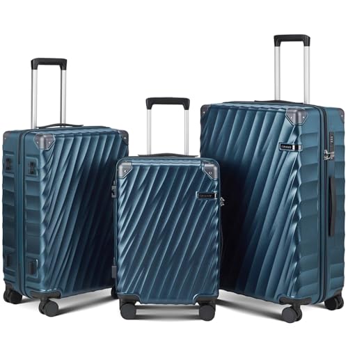 CASELLY Luggage sets 3 piece with Spinner Wheels, PC Hard Shell Travel Luggage, Carry On suitcase with TSA Lock,YKK Zippers,Charcoal Metallic (Navy, 3 Piece Sets(20/24/28))