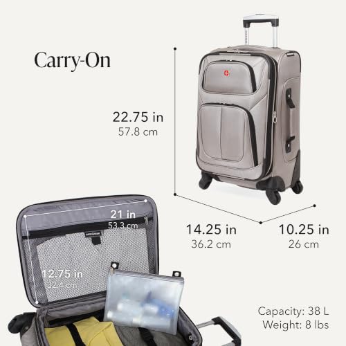 SwissGear Sion Softside Expandable Roller Luggage, Pewter, 3-Piece Set (21/25/29)