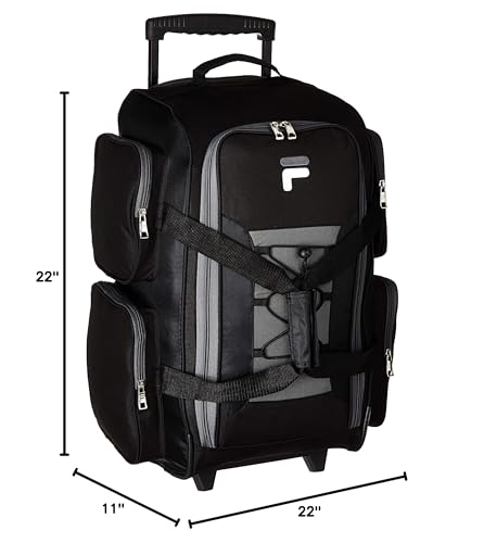 Fila 22" Lightweight Carry On Rolling Duffel Bag, Black, One Size