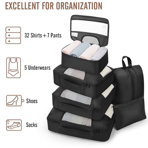 Veken 10 Set/8 Set Packing Cubes for Travel Essentials,Anti-Wrinkle Buckled Suitcase Organizer for Shoe & Toiletry Bag,Carry On Luggage Bag for Airplane & College Dorm Room Accessories,Women Men Gifts