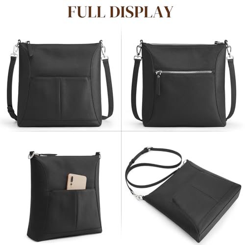 S-ZONE Leather Crossbody Bags for Women RFID Blocking Travel Purse Designer Shoulder Handbags Adjustable Strap