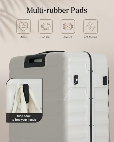 CENSIEN Checked Luggage, 28 Inch Luggage with Spinner Wheels, Large Suitcase with Lightweight PC Hard Shell, Aluminum Frame, Top Opening, YKK Zipper, TSA Lock (White, 1PC)