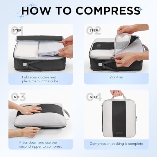 10 Set Compression Packing Cubes for Travel Essentials,Compressible Expandable Packing Cubes for Suitcase,OlarHike Luggage Garment Bags for Travel,Handy Helper for Organizing Clothes(Black)