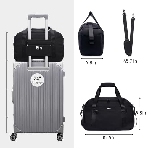ECOHUB Personal Item Bag 16'' Small Duffel Bag Travel Bag WeekenderBag GymBag Tote Duffel bag Overnight Bags Travel Essentials for Women and Men Shoulder Bag Carry On Shoes Bag (Black)