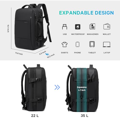BANGE 35L Lightweight Backpack, 17.3 inch Travel Laptop Backpacks, Unisex Multifunctional Storage Pockets Business Commuter Rucksack, Waterproof and Wear-resistant Outdoor Sports Leisure daypack