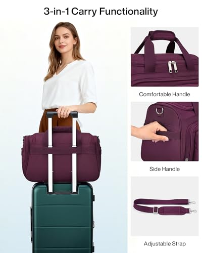 MILADA Underseat Carry On Luggage Bags for Travel Lightweight Foldable Carry On Bags for Airplanes Small Duffle Bag for Men Women TSA Approved Underseat Bag Travel Tote Bags, Purple