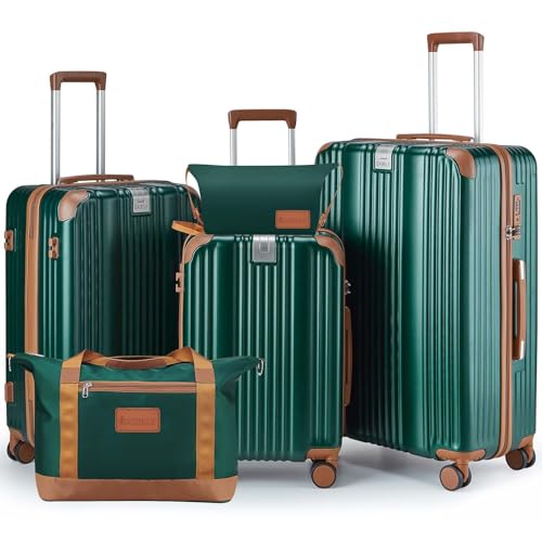 CASELLY Luggage Set 3 Piece with Cup Holder,Hardshell TSA Lock Spinner Wheels Carry on Lightweight Suitcase，Hook and YKK ZipperFathers Day Gift for Dad Men Hu(Dark Green, 5 piece sets(20/24/28/DB/TB))