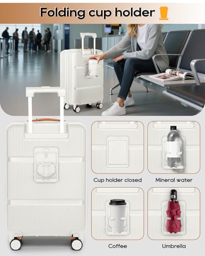 Joyway Carry on Luggage Airline Approved with Front Pocket, Hardside 20 Inch Travel Luggages with Cup Holder, Carry-on Suitcase with Leather Handbag