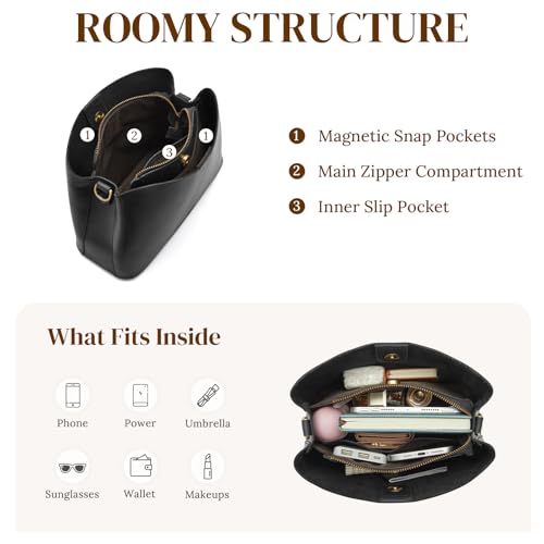 S-ZONE Leather Crossbody Bags for Women Shoulder Bag Multi Compartments Bucket Purses