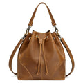 S-ZONE Genuine Leather Bucket Bags for Women Drawstring Crossbody Purses Shoulder Top Handle Handbags with 2 Straps