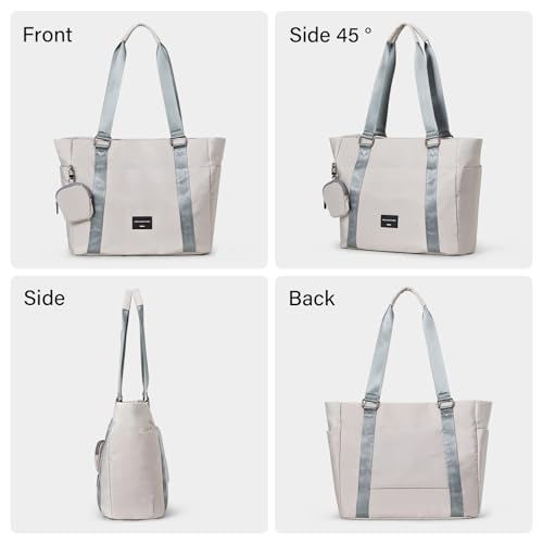 Hanke Laptop Tote - Lightweight Nylon Shoulder Bag for Work, Travel, Sports & Gym - Dune Grey