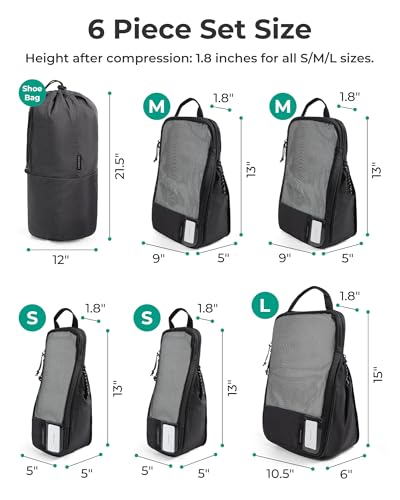 BAGSMART 6 Set Compression Packing Cubes for Travel, Lightweight Luggage Organizer Bags, Durable Space Saver Bags Travel Essentials