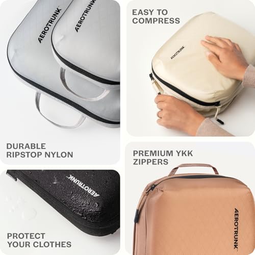 Aerotrunk Ultralight Compression Packing Cubes - Lightweight Travel Organizers for Suitcases and Luggage (6-Pack, Mocha)