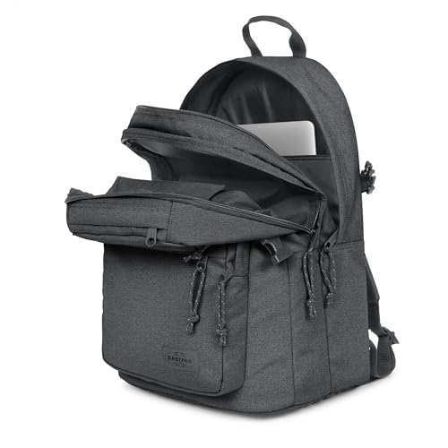 EASTPAK Double Pro – 32L Performance Backpack with 16" Laptop Sleeve, Dual Compartments, Security Pocket, Bottle Holder & Organizer, Black Denim
