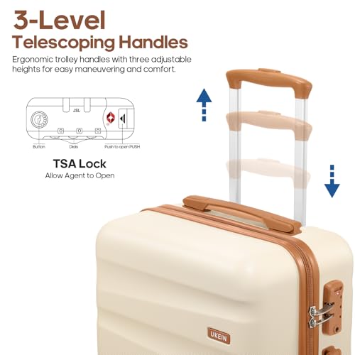 UKEIN Luggage Set with Backpack,Polycarbonate Carry On Luggage Airline Approved with Spinner Wheels, Hardshell Travel Suitcase with TSA Lock,Suitcase Set 3 Piece