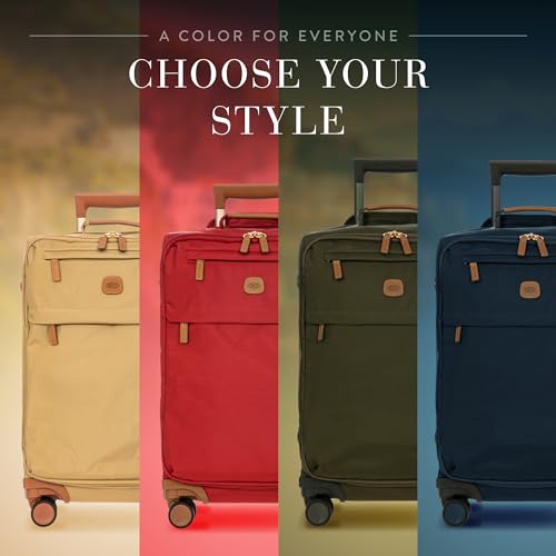 Bric's X-Travel 21” Carry-On Spinner – Airline Approved Luxury Softside Luggage with 360° Wheels, Recycled Water-Resistant Fabric, Interior Pockets, and Leather Details – Olive