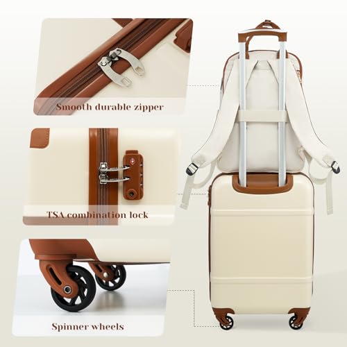 Coolife Luggage Set 3 Piece Suitcase Set Carry On Luggage Hardside Luggage TSA Lock Spinner Wheels Telescopic Handle (Navy, 3 piece set (BP/TB/20))