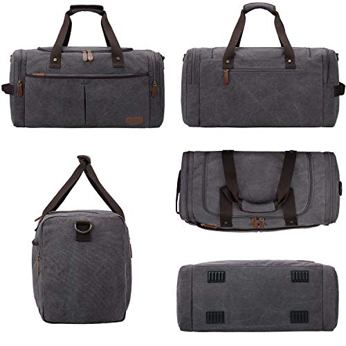 S-ZONE Canvas Duffel Bag for Travel 65L Weekender Overnight Travel Bags with Shoes Compartment for Men
