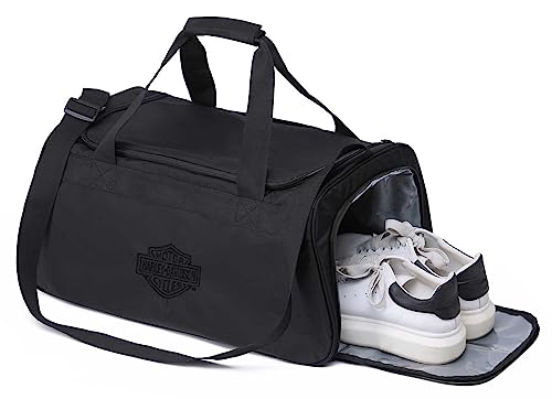 Harley-Davidson Crinkle Bar & Shield Nylon Duffel Bag w/Side Shoe Pocket - Black