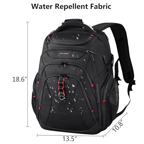 KROSER Travel Laptop Backpack 17.3 Inch XL Computer Backpack with Hard Shell Saferoom RFID Pockets Water-Repellent Business College Daypack Stylish Bag for Men/Women-Black