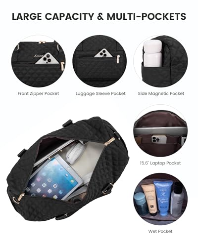 LOVEVOOK Travel Duffle Bag for Women, Weekender Overnight Bag with Shoe Compartment, Carry on Case with Toiletry Kit, Gym Duffel Bag with Wet Pocket, Hospital bags for Labor and Delivery, 3 Pcs Set