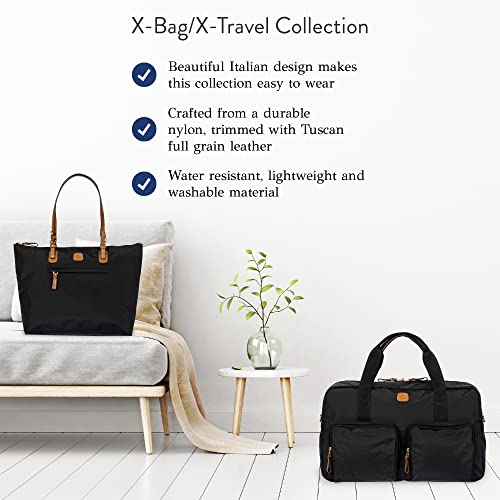 Bric’s X-Bag 18-Inch Cargo Carry-On Duffle, Water-Resistant Satin Nylon Travel Bag with Leather Handles, Laptop Sleeve, Front Zip Pockets and Luggage Pass-Through - Black