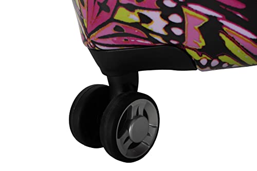 Betsey Johnson 26 Inch Checked Luggage Collection - Expandable Scratch Resistant (ABS + PC) Hardside Suitcase - Designer Lightweight Bag with 8-Rolling Spinner Wheels (Magenta Butterfly, 26IN)