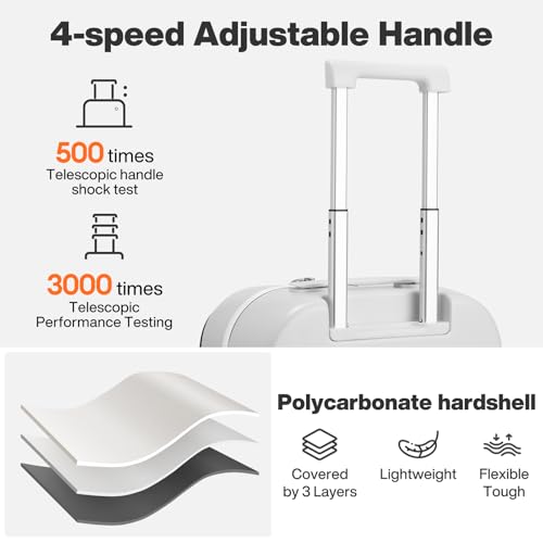 mixi 20 Inch Carry On Luggage 22x14x9 Airline Approved PC Hard Shell Suitcase Top Opening Aluminum Frame Travel Suitcases with Wheels, Smoke White