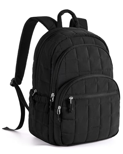 BAGSMART College Laptop Backpack, Travel Backpack for Women, Quilted Casual Daypack, Water-Resistant Bookbag for 15.6 Inch Laptop, Black