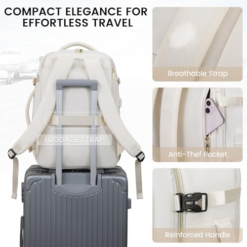 LOVEVOOK Travel Backpack for Women & Men, 45L Carry On Backpack, Personal Item Bag with 3 Packing Cubes, Business Weekender Overnight Luggage Daypack, Fits 18 Inch Laptop, Beige