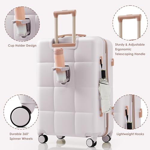 Merax Hardshell Luggage Sets 3 Pieces 4 Spinner Wheel with USB Port Ice Grey, 20/24/28 Inch