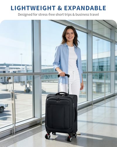 ECOHUB Carry On Luggage Airline Approved, 21 Inch Height Softside Carry On Suitcase with Spring Shock-Absorbing Spinner Wheels, Lightweight Travel Luggage with TSA Lock, Fits 22x14x9 Carry-On Bag