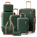 Melalenia Luggage Sets 7 Piece Hard Shell Carry on Suitcase with Spinner Wheels and TSA Lock, Lightweight Travel Duffel Bag for Women, Men, Green Brown