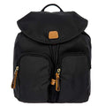 Bric's X-Travel Piccolo City Backpack 10", Water-Resistant Satin Nylon Daypack with Leather Details, Drawstring Closure, Adjustable Straps and Multi-Pocket Organization - Black