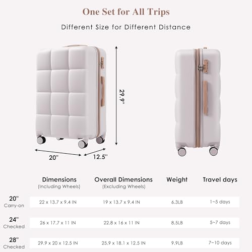 Merax Hardshell Luggage Sets 3 Pieces 4 Spinner Wheel with USB Port Ice Grey, 20/24/28 Inch